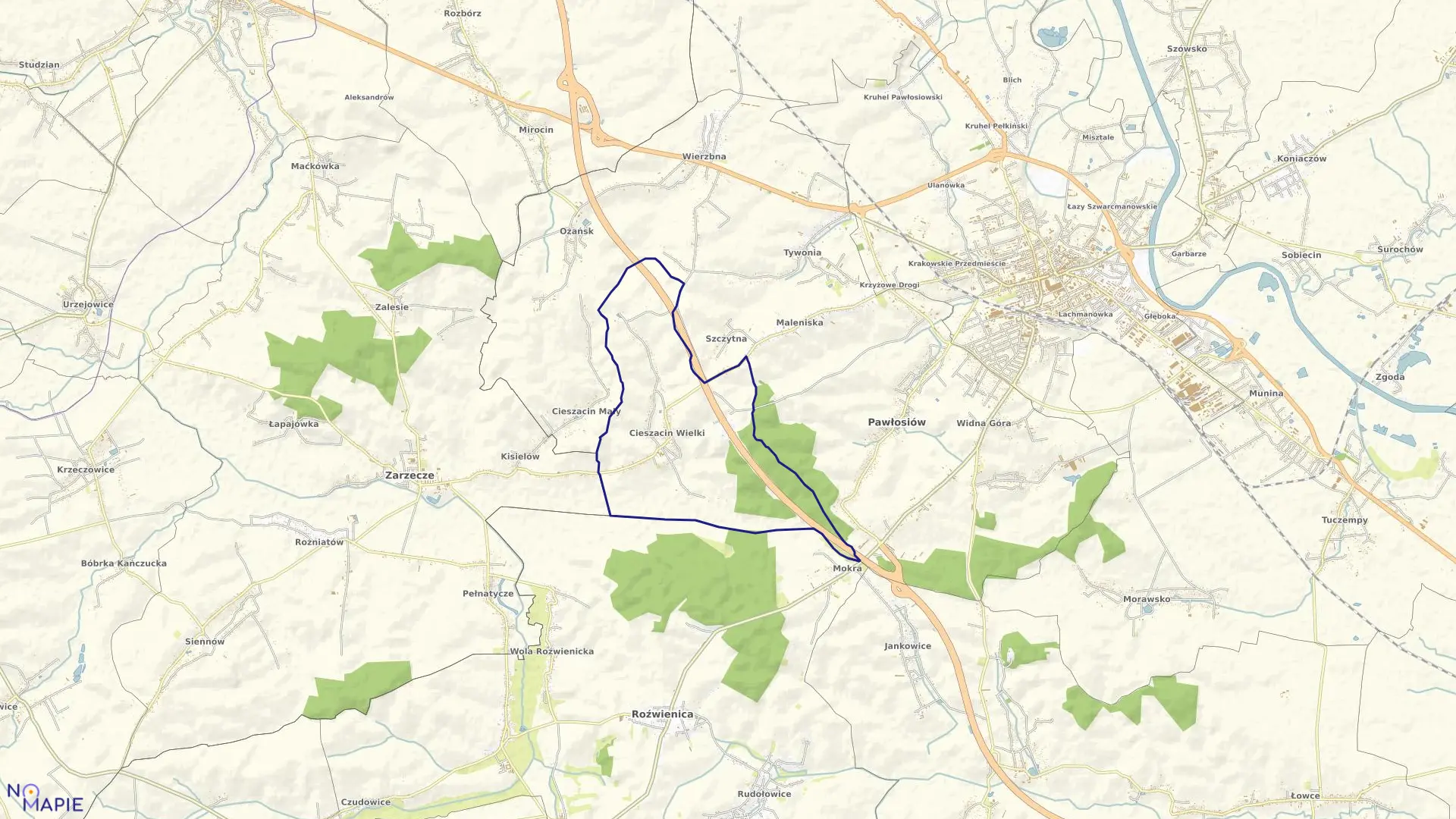 Mapa obrębu CIESZACIN WIELKI w gminie Pawłosiów