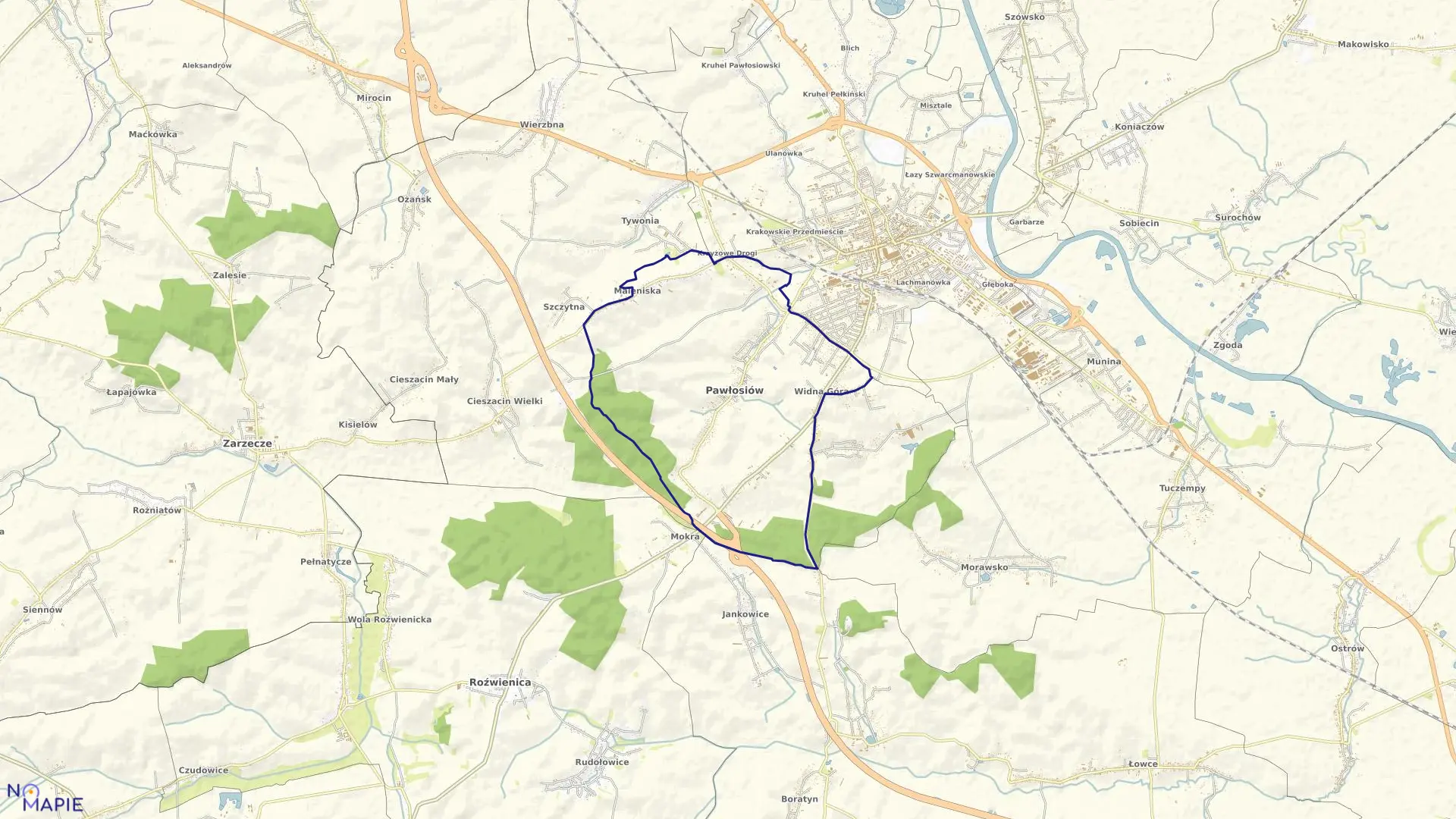 Mapa obrębu PAWŁOSIÓW w gminie Pawłosiów